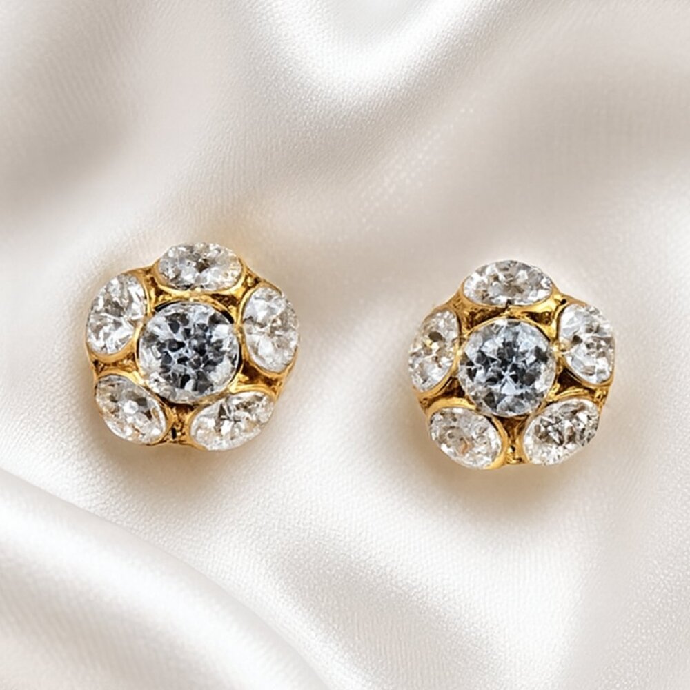 Gold Cluster Stud Earrings - Brilliant Clear Gemstones – Elegant Sparkle Jewelry